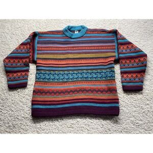 Vintage OXBOW Striped Multicolor lMen's Large Heavy Crewneck Sweater Great Cond